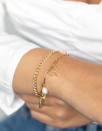 Gold Plated Bracelet Set with Rose Quartz Charms - link has visual effect only