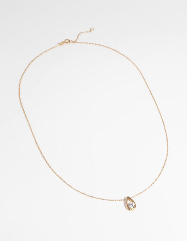 Gold Plated Sterling Silver Cubic Zirconia Teardrop Necklace