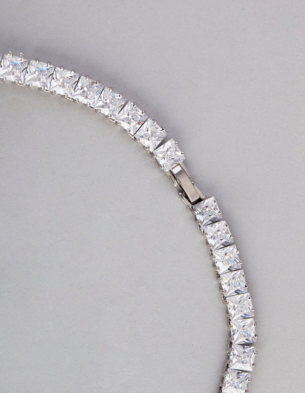 Silver Cubic Zirconia Statement Square Necklace