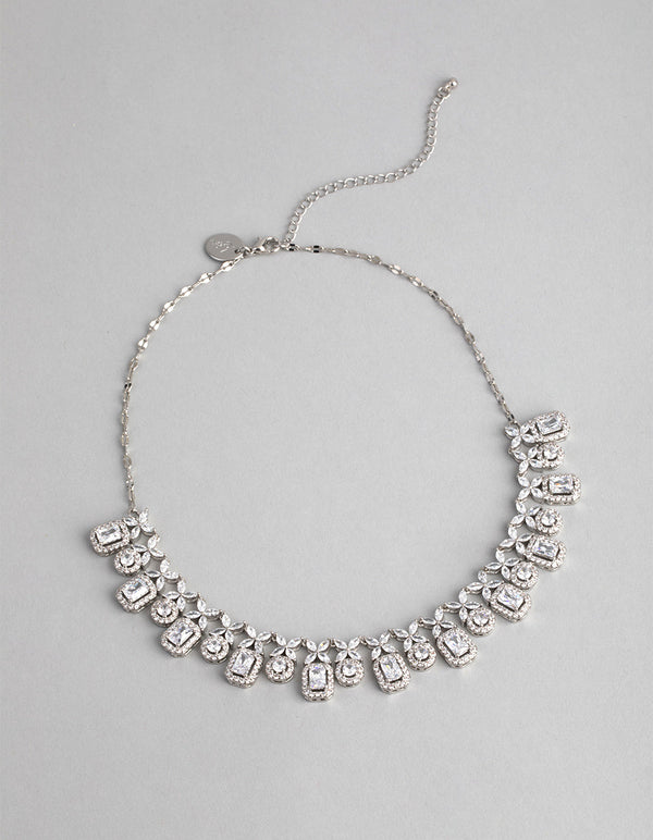 Rhodium Cubic Zirconia Dainty Deco Necklace