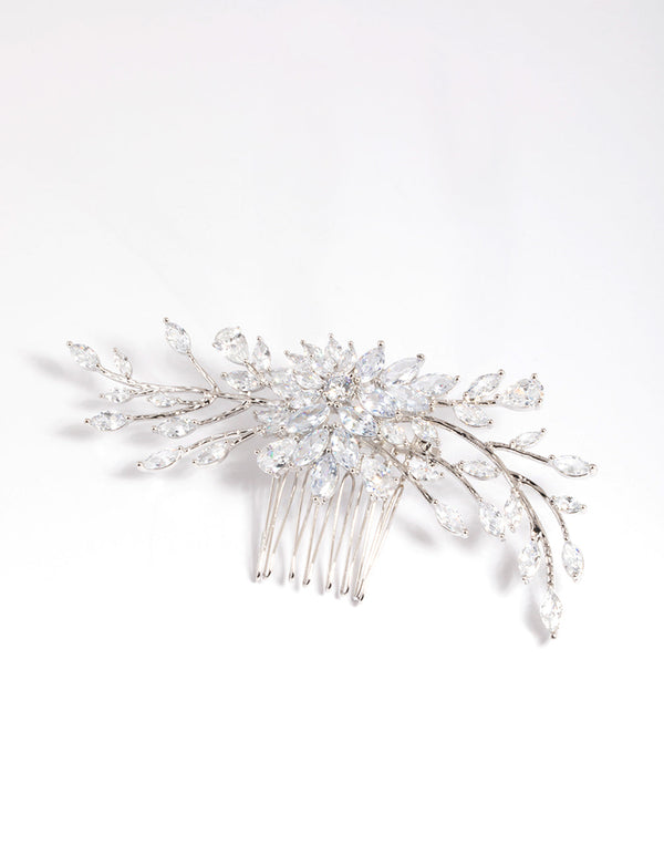 Rhodium Cubic Zirconia Floral Milky Way Kam