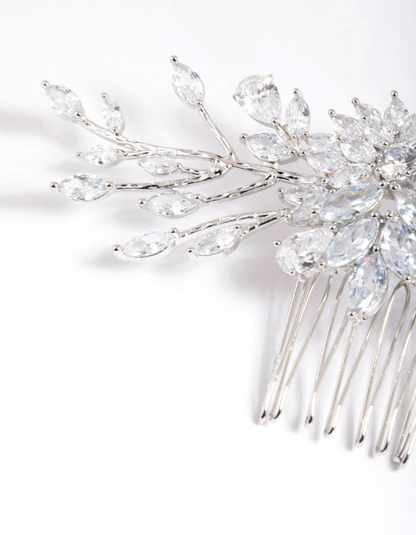 Rhodium Cubic Zirconia Floral Milky Way Kam