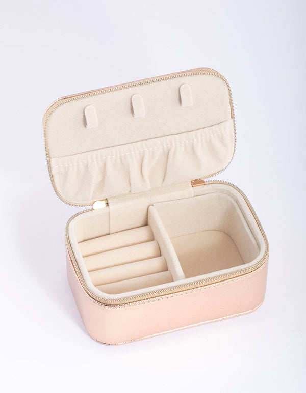 Rose Gold PU Leather Rectangular Jewellery Box