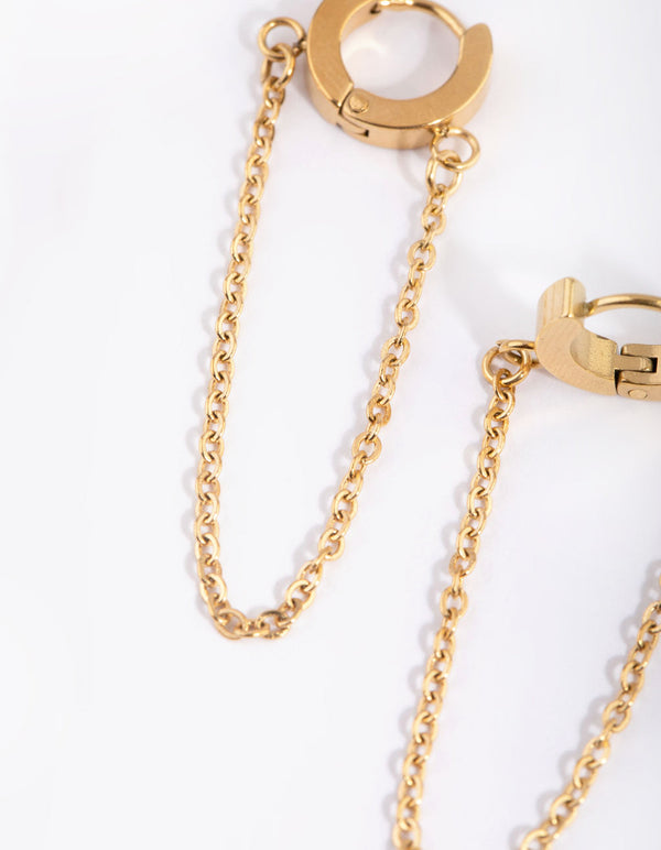 Gold Plated Surgical Steel Chain Huggie Hoop Earrings