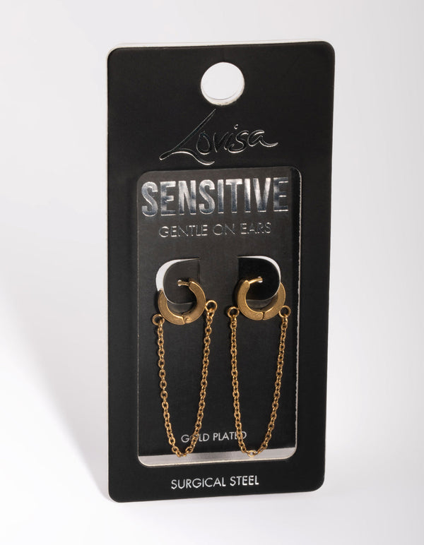 Gold Plated Surgical Steel Chain Huggie Hoop Earrings