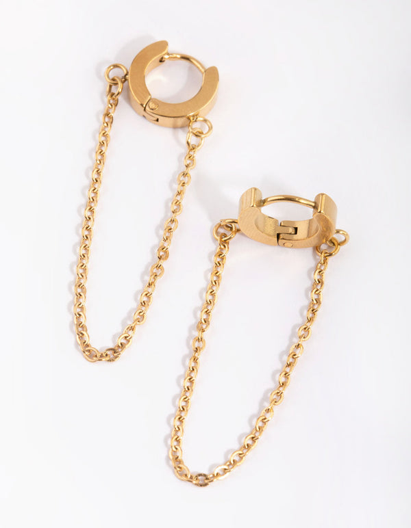 Gold Plated Surgical Steel Chain Huggie Hoop Earrings