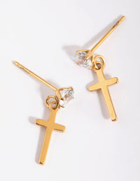Gold Plated Surgical Steel Diamante Cross Drop Earrings - link has visual effect only