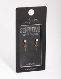 Gold Plated Surgical Steel Diamante Cross Drop Earrings - link has visual effect only