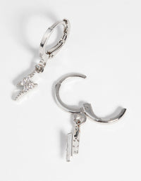 Rhodium Bolt Huggie Hoop Earrings - link has visual effect only