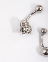 Rhodium Heart and Diamante Belly Ring Set - link has visual effect only