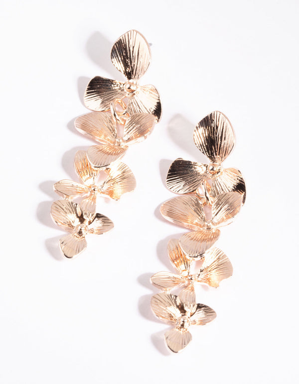 Rose Gold Flower Drop Earrings