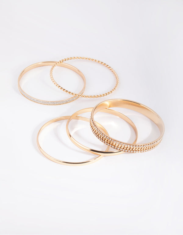Gold Glitter and Diamante Bangle Pack