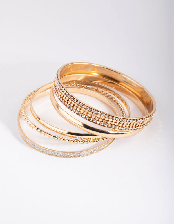 Gold Glitter and Diamante Bangle Pack
