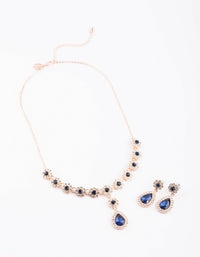 Rose Gold Diamante Flower Necklace and Earrings Set - link has visual effect only