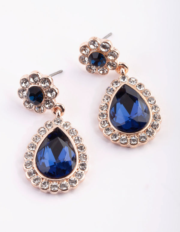 Rose Gold Diamante Flower Necklace and Earrings Set