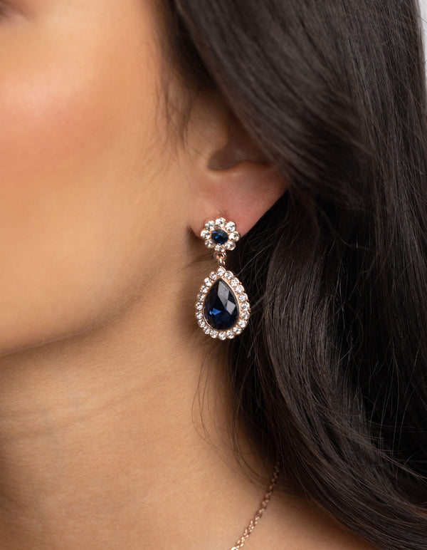 Rose Gold Diamante Flower Necklace and Earrings Set