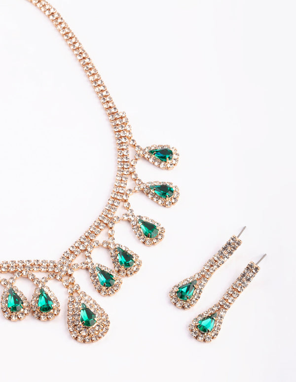 Gold Teardrop Necklace and Earrings Set