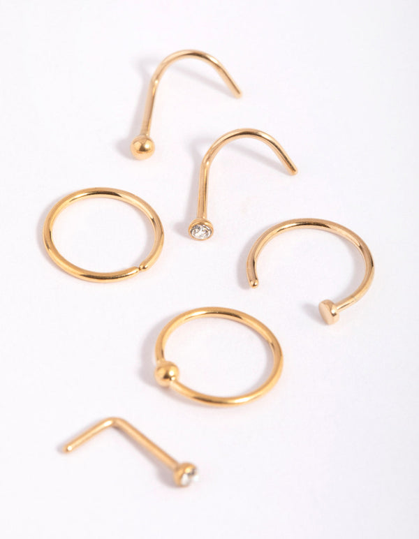 Gold-Plated Titanium Nose Stud Pack