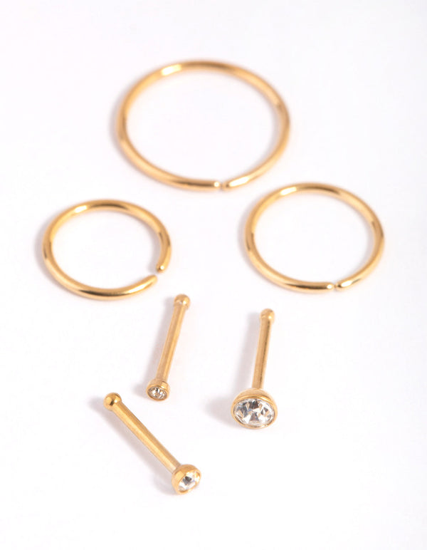 Gold-Plated Titanium Nose Stud Pack