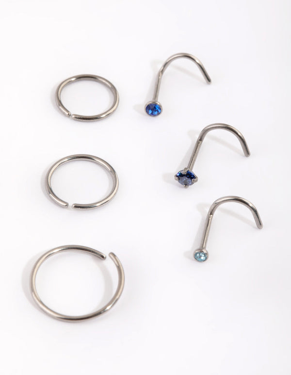 Titanium Diamante Nose Stud and Ring Pack