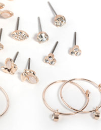 Rose Gold Diamante and Leaf Stud Earring Pack - link has visual effect only