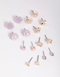 Rose Gold Triangle and Flower Stud Earring Pack - link has visual effect only