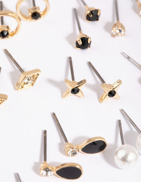 Gold Diamante and Pearl Stud Earring Pack