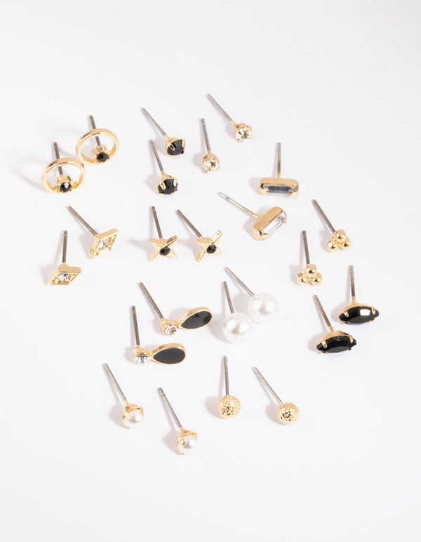 Gold Diamante and Pearl Stud Earring Pack