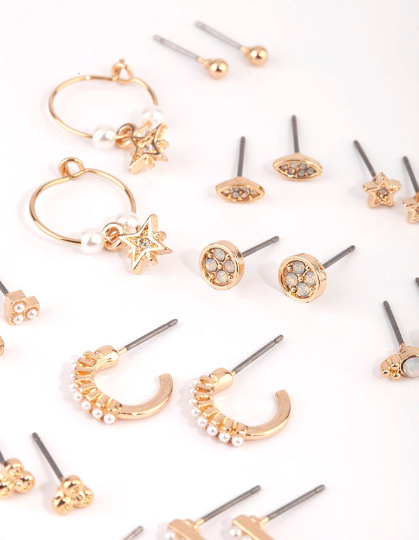 Gold Celestial Pearl Stud Earring Pack