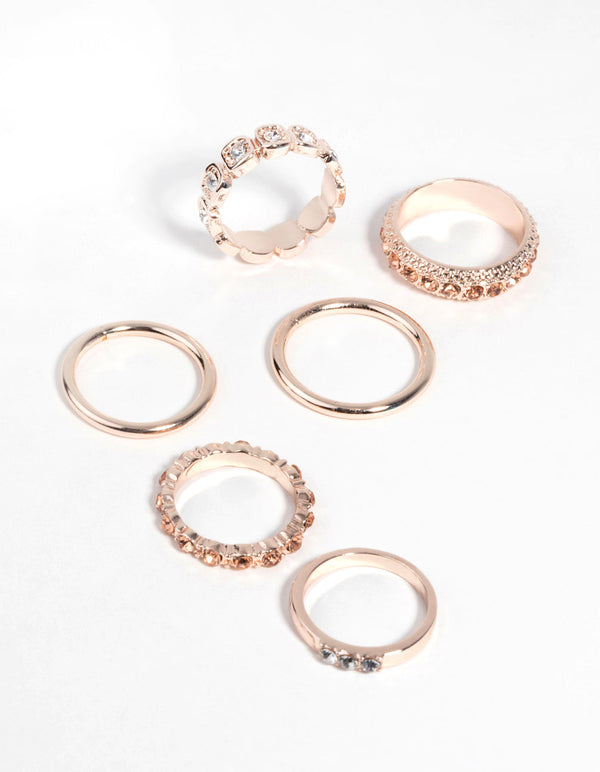 Rose Gold Square Diamante Ring Pack