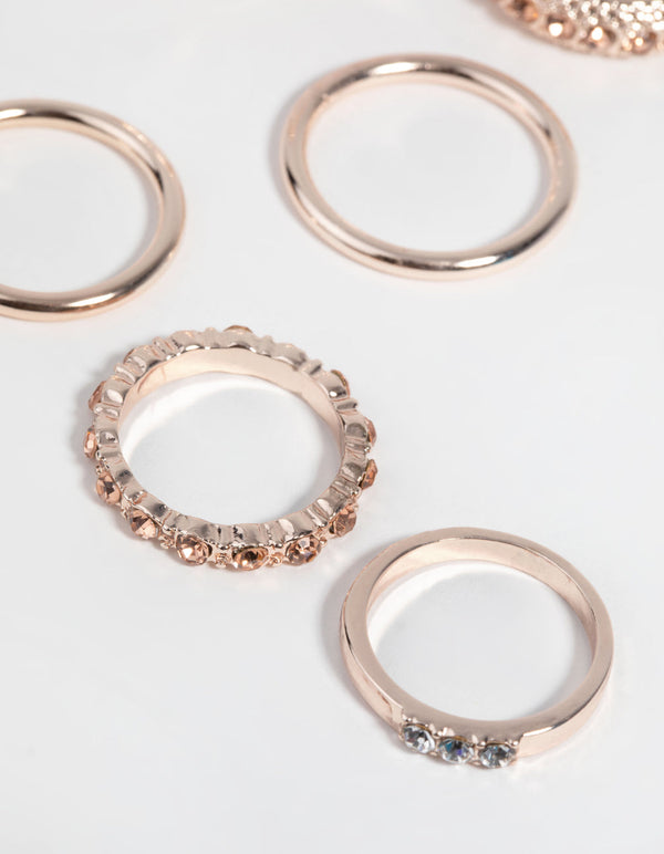 Rose Gold Square Diamante Ring Pack