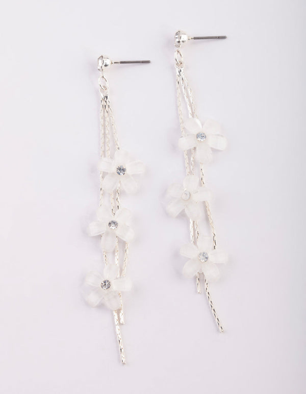 Silver Flower Drop Earrings