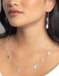 Silver Glitter Leaf Necklace and Earrings Set - link has visual effect only
