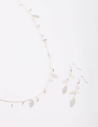 Silver Glitter Leaf Necklace and Earrings Set - link has visual effect only