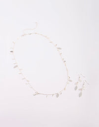 Silver Glitter Leaf Necklace and Earrings Set - link has visual effect only