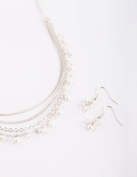 Silver Pearl Necklace and Earrings Set - link has visual effect only