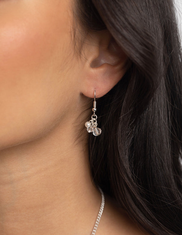 Silver Pearl Necklace and Earrings Set