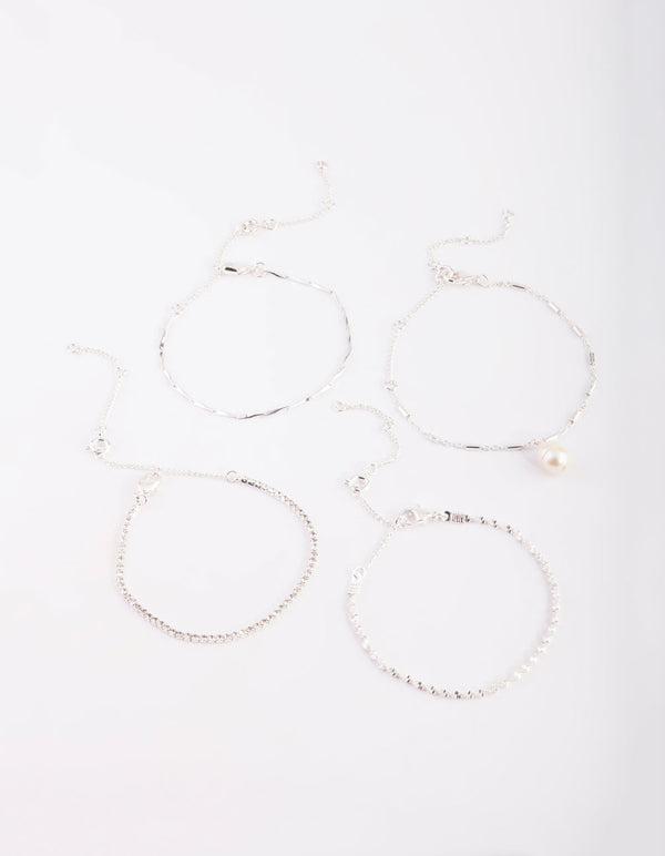Silver Pearl Bracelet and Anklet Set