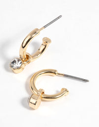 Gold Diamante Charm Huggie Hoop Earrings - link has visual effect only