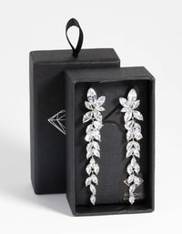 Rhodium Diamond Simulant Drop Earrings - link has visual effect only