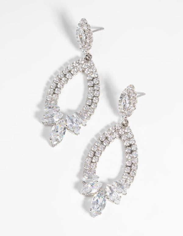 Rhodium Diamond Simulant Teardrop Earrings