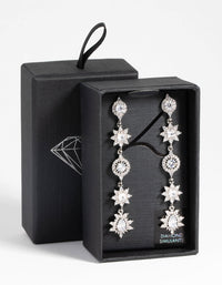 Rhodium Diamond Simulant Decorative Drop Earrings - link has visual effect only