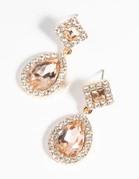 Gouden oorbellen met ovaalvormige druppel en diamantsimulant - link has visual effect only