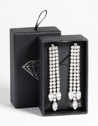Rhodium Diamond Simulant Vintage Drop Earrings - link has visual effect only
