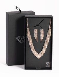 Rose Gold Diamond Simulant Necklace and Earrings Set - link has visual effect only