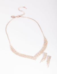 Rose Gold Diamond Simulant Necklace and Earrings Set - link has visual effect only