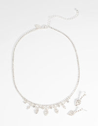 Silver Diamond Simulant Necklace and Earrings Set - link has visual effect only