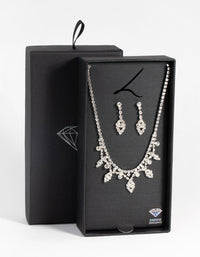 Silver Diamond Simulant Necklace and Earrings Set - link has visual effect only