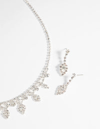 Silver Diamond Simulant Necklace and Earrings Set - link has visual effect only