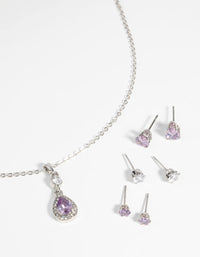 Purple Diamond Simulant Teardrop Necklace and Earrings Set - link has visual effect only